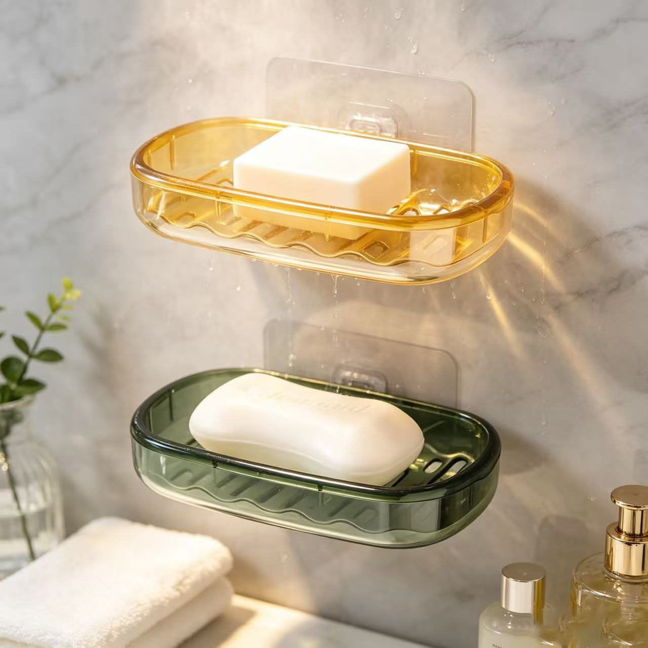 Home Bathroom Design - 3 Seifenschalen, doppelte Ablageebene, automatische Wasserabflussfunktion,