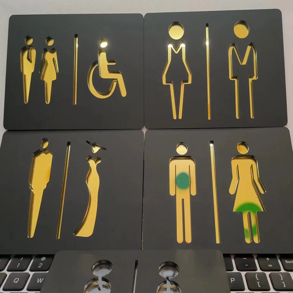 Home Bathroom Door Signs - Mattschwarz Gold Toilettenschild Platte Acryl 3D