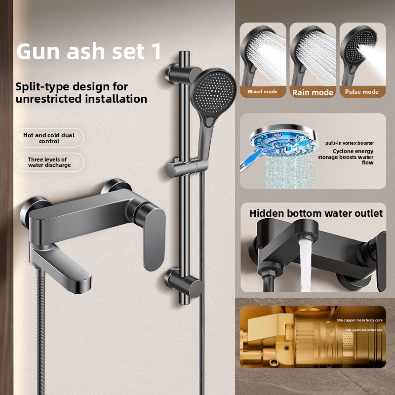 Shower Head Rain - Duscharmatur-Set aus Vollkupfer, Drei-Wege-Mischer, Badezimmer-Duschsystem, Duschkopf-