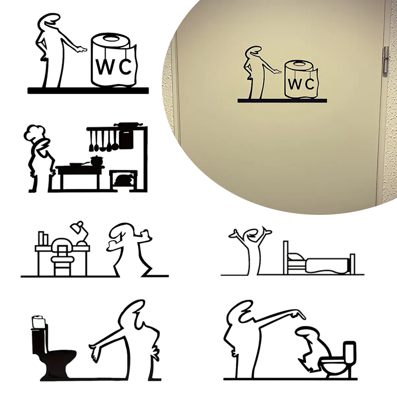 Home Bathroom Door Signs - 1 Stück PVC-Aufkleber mit minimalistischer Linienkunst,