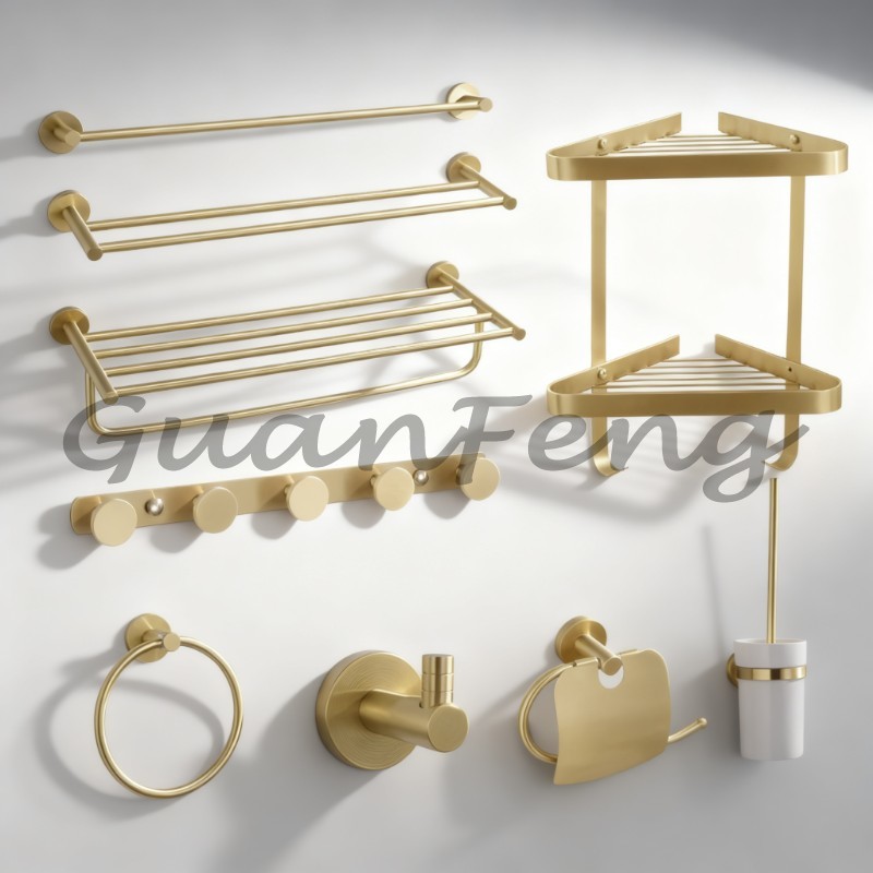 Home Hardware Bathroom Accessories - Luxuriöses Gebürstetes Gold 9-teiliges Badezimmer-Zubehör-Set Wandmontage