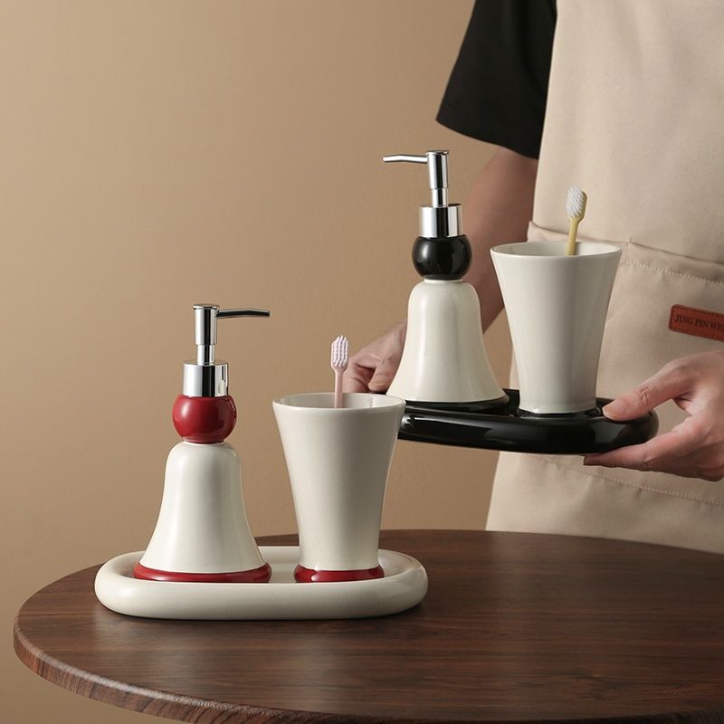 Home Bathroom Ware - Badezimmer Keramik-Lotionflasche, Handdesinfektionsmittel-Flasche, Mundspülbecher, Tablett, Sanitärartikel,