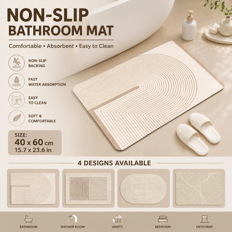 Beige gestreifte Diatomit-Bade – Non Slip Bath Mat Bewertung und Preis